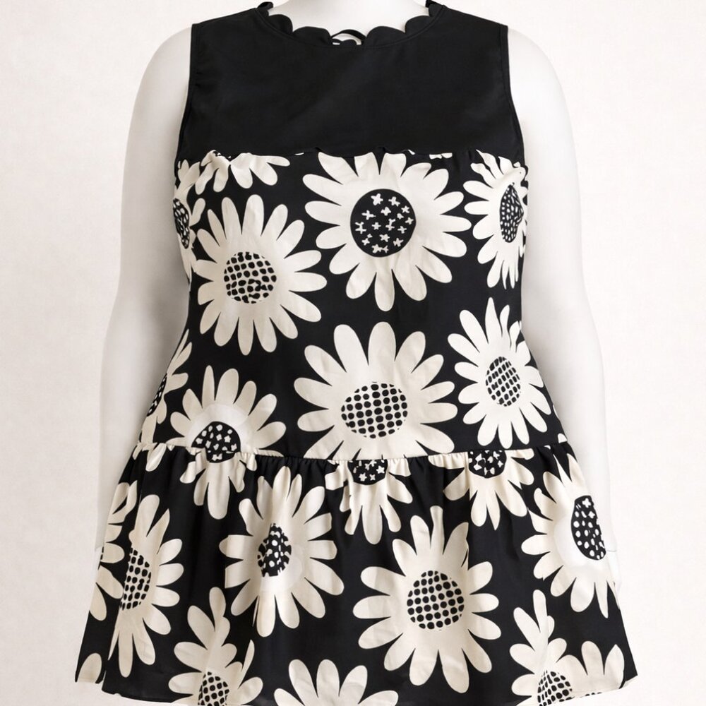 Victoria Beckham Daisy Floral Drop Waist Mini Dress Black White Size 1X